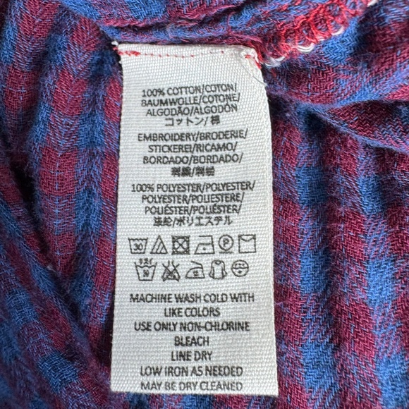 Free People Magical Plaid Red/Blue Embroidered Plaid Shirt Sz M - Picture 6 of 7